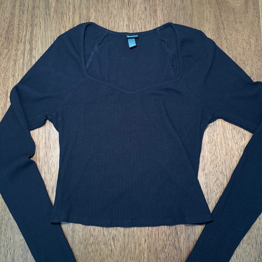 Wild Fable Women’s Medium Black Ribbed Long Sleeve Square Neck Top